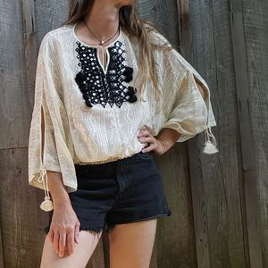 Veneet Bahl for Anthropologie Tatted Lace Peasant Blouse
